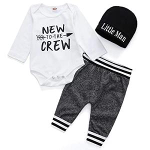 Tikoubabe Newborn Baby Boy Outfits Clothes Infant Cute Hipster Romper + Long Pants + Hat 3 Pcs New to The Crew Grey 3-6 Months 80cm from Tikoubabe