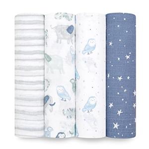 aden + anais Essentials Swaddle Blanket, Boutique Muslin Blankets for Girls & Boys, Baby Receiving Swaddles, Ideal Newborn & Infant Swaddling Set, Perfect Shower Gifts, 4 Pack, Time to Dream by aden + anais