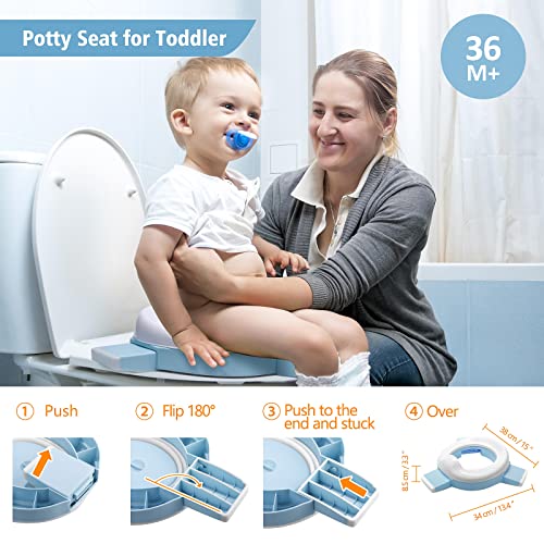 Portable Potty Training Seat for Toddler Kids - Foldable Training Toilet for Travel with Travel Bag and Storage Bag (Blue) by MCGMITT by MCGMITT