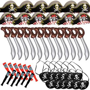 Funny Party Hats 48 PC Pirate Party Set â Pirate Birthday Party â Pirate Supplies for Kids - 12 Pirate Hats, 12 Patches, 12 Swords, 12 Telescopes from 