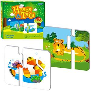 48 Animal Matching Puzzles with Error-Correction Mechanism Pre-Primer in 2 Pieces, Perfect for Preschool Learning (24 Blocks Double Sided) from SpriteGru
