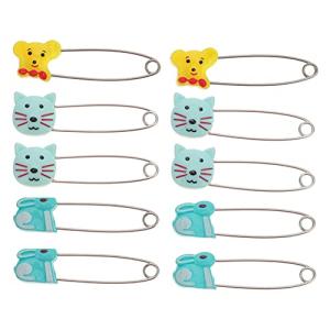 Toddmomy 10pcs Animal Safety Pins Stainless Steel Diaper Pins with Plastic Head Newborn Locking Pins Safety Pin with Lock Buckle for Kids Infant Baby Shower Party Favor (Random Color) by Toddmomy