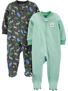 Simple Joys by Carter's Baby Boys' 2-Way Zip Cotton Footed Sleep and Play, Pack of 2, Dinosaur Print, 3-6 Months from Carter's Simple Joys - Private Label