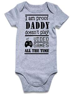 Loveternal I'm Proof Onesie Daddy Doesn't Play Video Games All The Time Baby Boys Girls Romper 0-3 Months Infant Clothing Short Sleeve Gray Gender Neutral Cotton Pajamas Jumpsuit 0-3 Months Clothes by 