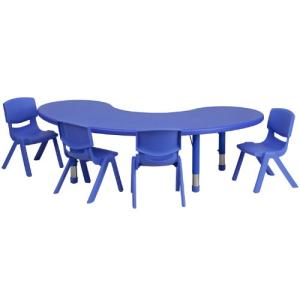 Flash Furniture 35''W x 65''L Half-Moon Blue Plastic Height Adjustable Activity Table Set with 4 Chairs from Flash Furniture