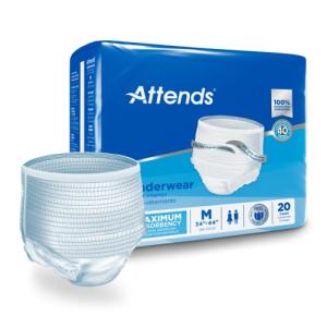 Attends Protective Underwear with DermaDry Technology for Adults Incontinence Care, Medium, Unisex, 20 Count (Pack of 4) by Attends