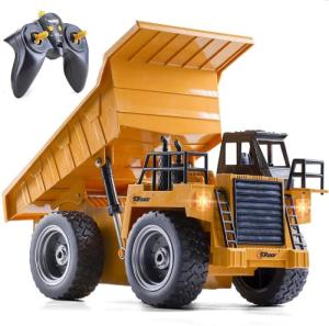 Top Race RC Remote Control Dump Truck Toy Alloy Metal and Plastic 4WD with Heavy Rubber Tires, for Kids and Adults, 2.4Ghz, Construction Hobby Model with Lights & Sounds, TR-112G from Top Race