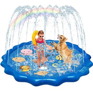 QDH Splash Pad Sprinklers for Kids Dogs 68'' Splash Play Mat Summer Outdoor Water Toys for Toddlers Baby Wading Pools Outside Backyard Kids Sprinkler by QDH
