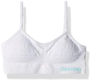 Calvin Klein Girls' Seamless Wirefree Comfort Bralette Bra, X-Large - 14/16, Soft Crop - White with Blue Logo from Calvin Klein