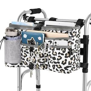 Amersun Walker Tote Bag with Cup Holder & Multi-Pocket - Water-Resistant & Folding Walker Accessories Basket Pouch for Seniors, Gifts for Mother Elderly Women (Not Fit Rollator)-Leopard by Itmall