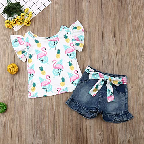 2Pcs/Set Fashion Toddler Kids Baby Girl Boy Summer Outfits Sleeveless Tassel T-Shirt Top+Floral Shorts Clothes Set 6M-5T (Flamingo, 4-5 Years) from 