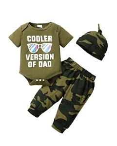 DISAUR Baby Boy Clothes Newborn Boy Outfits, Infant Short Sleeve Letter Print Romper+Long Pants+Hat 3PC Clothing Set(0-3M,Green) by 