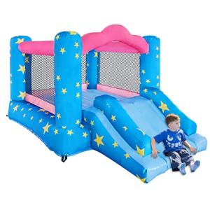 GOOSH 5 FT Kid's Playhouse, Inflatable Bounce House with Blower and Slide, Bouncy House for Kids Outdoor, Sport and Outdoor Play, Durable Sewn Heavy Duty Material Kidsâ Galaxy Castle from DJ