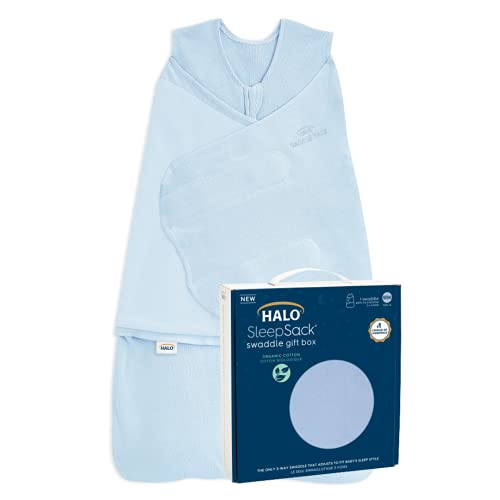 HALO Sleepsack Swaddle 100% Organic Cotton Newborn 1-Piece Gift Set with Box, TOG 1.5, 0-3 Months, Chambray from 