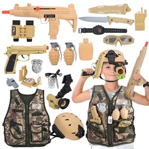 CAPTAIN CHAOWING 17 PCS Kids Army Costume, Military Soldier Dress up Role Play, Combat Marines for Halloween Costume with Camouflage Vest, Helmet and Military Accessories for Kids Boys 3+ from Chaowan Toys