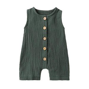 Infant Newborn Baby Boys Girls Cotton Linen Romper Summer Jumpsuit Sleeveless Overalls Clothing Set (Green, 0-3 Months) from 