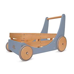Kinderfeets 2-in-1 Wooden Cargo Push Walker Wagon for Children and Toddlers with Rubber Wheels, Blue from Kinderfeets