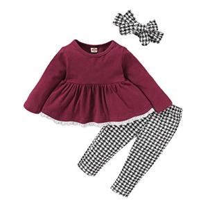 Baby Boy Clothes Fall Outfits Long Sleeve Plaid Sweatshirt Toddler Boy Outfits 12-18 Months Clothes Dark Red by 