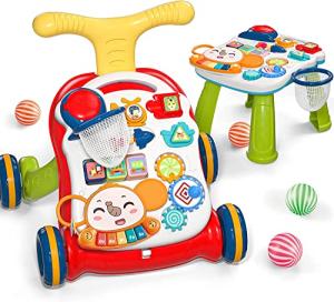 CUTE STONE Sit-to-Stand Learning Walker, 2 in 1 Baby Walker, Early Educational Child Activity Center, Multifunctional Removable Play Panel, Baby Music Learning Toy Gift for Infant Boys Girls from Cute Stone