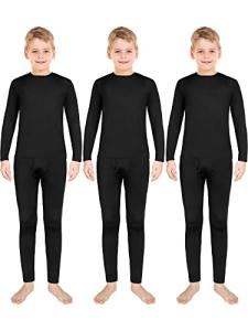 3 Set Boys Thermal Underwear Set Base Layer Fleece Lined Long Johns for Kids Shirt and Pants Set for Boys Winter (Small) Black by 