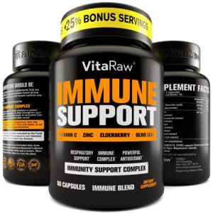 VitaRaw Immune Support Vitamins - Zinc, Elderberry, Vitamin C, Echinacea, Olive Leaf, Goldenseal | Powerful Immunity Booster Capsules for Adults | Immune System Booster Supplement by VitaRaw