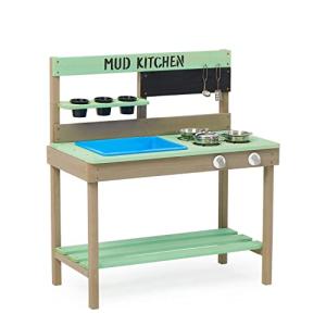 Kid's Wooden Play Kitchen, Outdoor Mud Kitchen with Water Play Set and Cooking Toys, Backyard Play for 3+ Years Kid by SoliWood