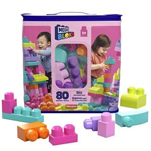 Mega Bloks First Builders Big Building Bag with Big Building Blocks, Building Toys for Toddlers (80 Pieces) - Pink Bag from Mattel