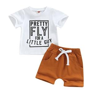 Infant Baby Boys Summer Clothes Sets Outfits Letter Print Short Sleeve T-Shirt and Stretch Casual Rolled Shorts Set (White , 0-6 Months ) by allshope