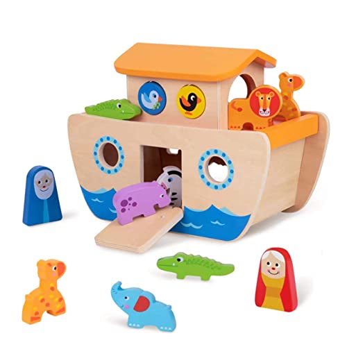 TOOKYLAND Noah's Ark Toy for Kids Wooden Ark Playset, Animal Shape Sorter Wooden Toys, Bible Story Toys Baptism Gift for Boys and Girls by TOOKYLAND