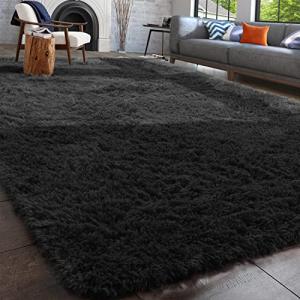 PAGISOFE Black Fluffy Shag Area Rugs for Bedroom 5x7, Soft Fuzzy Shaggy Rugs for Living Room Carpet,Nursery Floor Rug Girls Room Dorm Rug from PAGISOFE