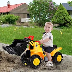 CHEFJOY Ride On Bulldozer Truck for Kids, Excavator Digger Construction Vehicles, Pretend Play Sliding Tractor, w/ Multiple Sounds, Push Bucket, Low Seat, Anti-Skid Tires, Front Loader Ride-On by Topment