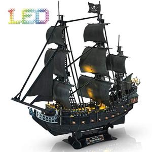 3D Puzzles for Adults Led Pirate Ship Queen Anne's Revenge Large 27'' Model Craft Kits Desk Decor Sailboat Brain Teaser Puzzles Arts and Crafts for Adults Hard Puzzles for Adults Gifts for Men Women by CubicFun