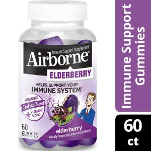 Airborne Elderberry + Vitamins and Zinc Gummies (60 count in a bottle), Gluten-Free Immune Support Supplement With Vitamins D and E from ReckittÂ Benckiser