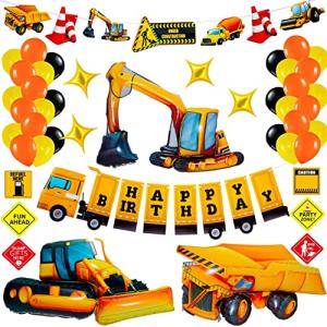 Construction Birthday Party Supplies Set Construction Party Decorations Kits Dump Truck Party Pack for Kids with Dump Truck Balloon Excavator Balloon and Bulldozer Balloon for Boys Birthday Party Decorations by CapriValley