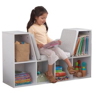 KidKraft Wooden Bookcase with Reading Nook, Storage and Gray Cushion, White ,Gift for Ages 3-8 by KidKraft