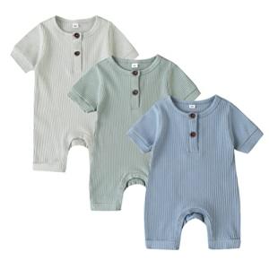 Bafeicao Baby Boy Girl 3 Pack Solid Romper Ribbed Short Sleeve Bodysuit Jumpsuit Infant Knitted Outfits Clothes, S Cyan+Blue+Green, 3-6M by Hangzhou Jiaxin Trading Co., Ltd.