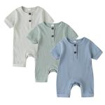 Bafeicao Baby Boy Girl 3 Pack Solid Romper Ribbed Short Sleeve Bodysuit Jumpsuit Infant Knitted Outfits Clothes, S Cyan+Blue+Green, 3-6M by Hangzhou Jiaxin Trading Co., Ltd.