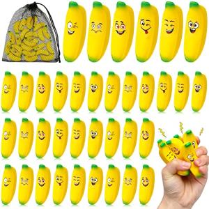 Woanger 36 Pcs Mini Banana Stress Toys Banana Stretchy Toys Ball with Emotions Banana Stress Relief Fidget Toy with Storage Bag for Anxiety Relief School Party Favor Carnival Supplies, 6 Expressions from Woanger