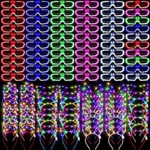 120 Pcs Glow in the Dark Party Supplies 60 Light up Glasses 20 LED Cat Ear Headband 20 LED Rabbit Ear Hair Accessories 20 Glow Crown Tiara Hairband for Neon Holiday Birthday Halloween Christmas Party from Yunsailing
