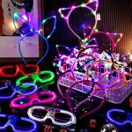 120 Pcs Glow in the Dark Party Supplies 60 Light up Glasses 20 LED Cat Ear Headband 20 LED Rabbit Ear Hair Accessories 20 Glow Crown Tiara Hairband for Neon Holiday Birthday Halloween Christmas Party from Yunsailing