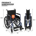 MoNiBloom Lightweight Wheelchair with 18 inch Wide Seat, Folding Transport Chair Portable Wheel Chair with 24'' PU Mag Wheels for Extra Comfort Use, 300 lbs Weight Capacity, Blue from MoNiBloom