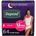 Depend Night Defense Adult Incontinence Underwear for Women, Disposable, Overnight, Small, Blush, 64 Count, Packaging May Vary by Kimberly-Clark Corp.