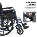 MoNiBloom Lightweight Wheelchair with 18 inch Wide Seat, Folding Transport Chair Portable Wheel Chair with 24'' PU Mag Wheels for Extra Comfort Use, 300 lbs Weight Capacity, Blue from MoNiBloom