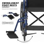 MoNiBloom Lightweight Wheelchair with 18 inch Wide Seat, Folding Transport Chair Portable Wheel Chair with 24'' PU Mag Wheels for Extra Comfort Use, 300 lbs Weight Capacity, Blue from MoNiBloom