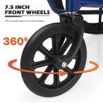 MoNiBloom Lightweight Wheelchair with 18 inch Wide Seat, Folding Transport Chair Portable Wheel Chair with 24'' PU Mag Wheels for Extra Comfort Use, 300 lbs Weight Capacity, Blue from MoNiBloom