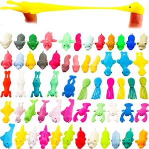 Rcanedny 56 Pieces Slingshot Animals Finger Toys Funny Stretchable Flick Rubber Animals Slingshots Flying Novelty Finger Stretchy Game for Flying Games and Party Favors by Rcanedny