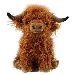 Abawaka 9.8inch Highland Cow Stuffed Animal Realistic Cow Plush Cattle Simulation Highland Cuddly Plushie Doll Farm Home Decor(Brown) from Abawaka