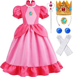 Oskiner Princess Peach Costume for Girls,Super Bros Kids Princess Peach Dress Halloween Cosplay Outfit with Accessories (4-5Years) by 