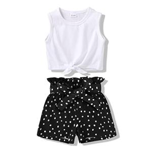 YOUNGER TREE Toddler Baby Girl Clothes Sleeveless Vest and Paperbag Waist Belted Shorts Summer Outfits for Girls 18M-6T (White and Polka Dot, 18-24 Months) from 