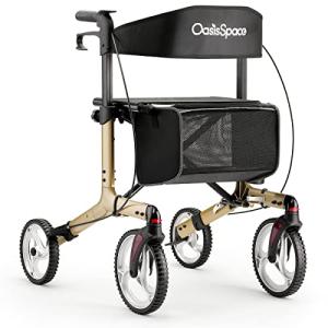 OasisSpace Foldable Rollator Walker with Seat (Golden) by OasisSpace